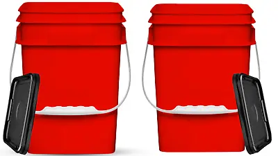 4 Gallon Square Plastic Bucket Food Grade BPA Free Containers( Pack Of 2 )Red • $37.55