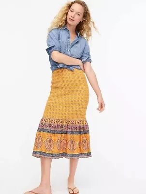 J. Crew Mermaid Style Smocked Skirt In Sunny Block Print Yellow Size 6 • $29.99