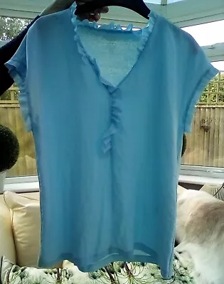 Marc Cain Ladies Sky Blue  Blouse With Frill Detailing Worn Once Size N2 • £28
