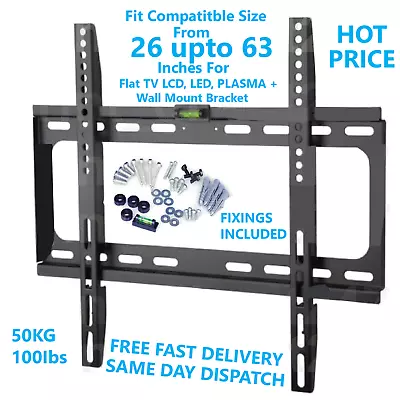 Tv Wall Bracket Mount Slim For 26 30 32 40 42 50 63 Inch Flat 3d Lcd Led Plasma • £7.99