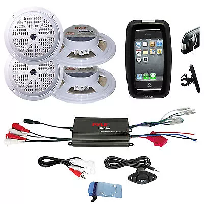 New Pyle Bike Bicycle Boat 4Ch 800W IPod Input Amplifier Speakers Phone Holder • $113.49