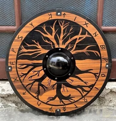 Medieval Handmade Wooden Tree Viking Shield - Viking Shield - Battle Worn Shield • $89.99