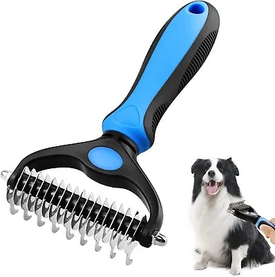 MEKEET Pet Dog Brushes - Double Sided Deshedding Dematting Rake Undercoat Rake • £9.41
