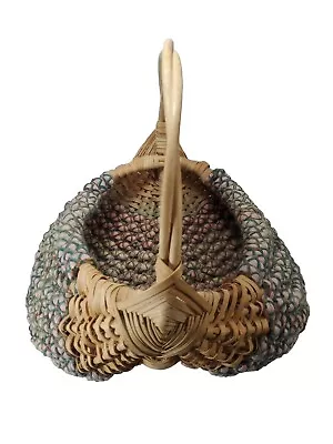 Hand Woven Egg Butt Basket Twisted Handle God's Eye Gathering Farmhouse • $59.99