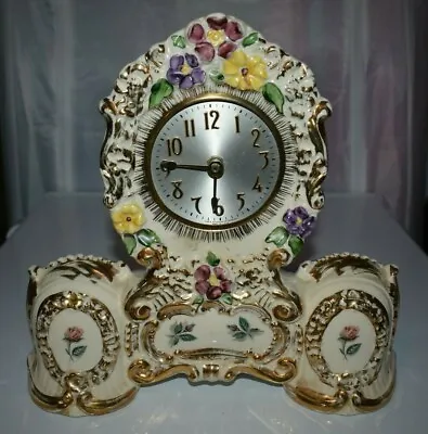 Vintage Sessions Floral Porcelain Mantle Shelf Oxford Clock U.s.a. Made • $29.99