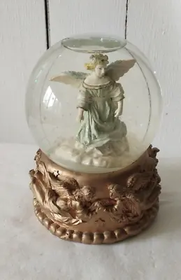 Angel Snow Globe Music Box Gold Angel Base Windup Musical Snowdome • $19