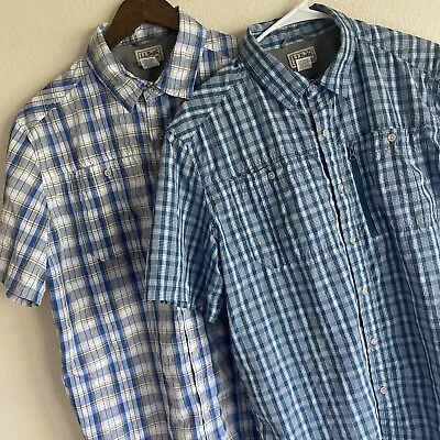 LL Bean Button Up Shirt Mens Large Plaid Fishing Vented Hiking Outdoor LOT OF 2 • $23.99