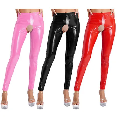 UK Women's PVC Leather High Waist Long Pants Wet Look Latex Tights Club Trouser • £7.19