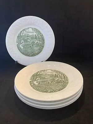 Vintage Set Of 5 Homer Laughlin Pastoral Bread Plates Green Transfer Ware 6 5/8  • $16.99