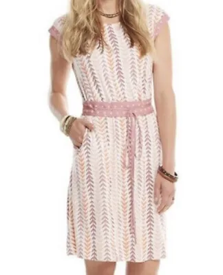 Matilda Jane Dress M White Dusty Pink Fortune Teller Cap Sleeve Elastic Waist • $8.99