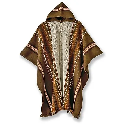 Llama Wool Mens Unisex South American Hooded Poncho Cape Coat Jacket Khaki Brown • $75.95