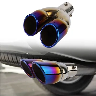 Burnt Blue Dual Round Shape Car Exhaust Muffler Tip Pipe 63mm 2.5‘’ Inlet • $38.88