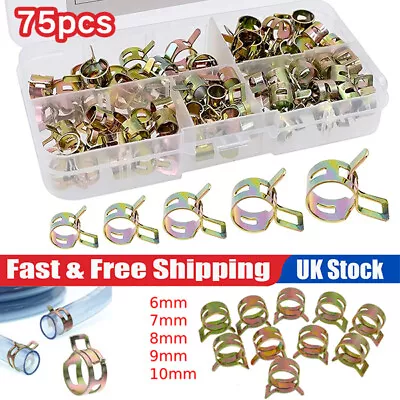 75Pcs Motorcycle Spring Clips Fuel Oil Water Hose Clip Pipe Tube Clamp Spare Set • £7.99