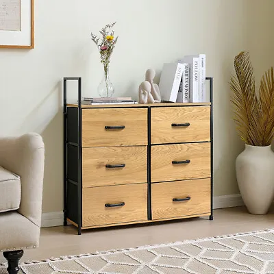 Metal Frame 6 Drawer Fabric Chest Of Drawers W/ Wooden Top For Closet Hallway • £48.95