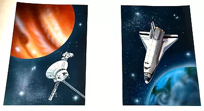 Challenger Shuttle Satellite Jupiter Postage Stamp Orig. Artwork Painting Paper • $139.99