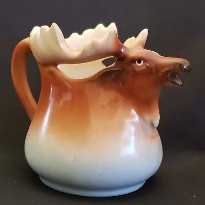 Vintage Royal Bayreuth Milk Pitcher Creamer Stag Elk 1900's Red Austria Ceramic • $45.75