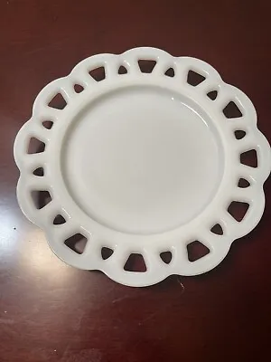 $8 • Buy Vintage 8  Milk Glass Cake Plate, White Scalloped Lace Border