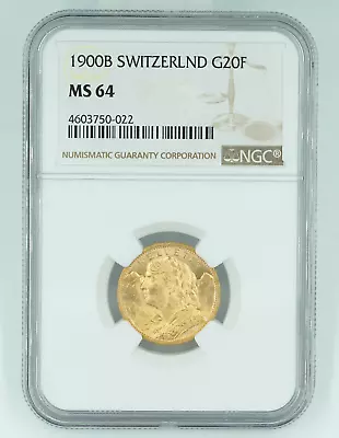 1900B NGC MS64 Switzerland Gold 20 Franc • $650