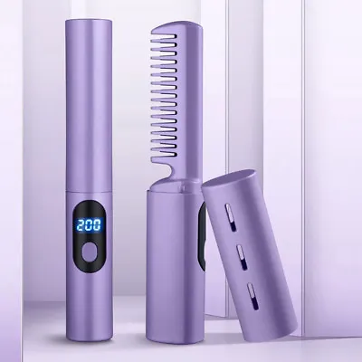 Curler Comb 1500mAh Straightening Brush 2 In 1 Hair Styling Tools (Purple) • $19.49