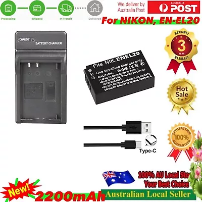 Battery + USB-C Charger For Nikon Coolpix P1000 Nikon1 J1 J2 J3 Nikon1 AW1 • $29.98