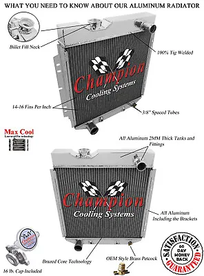 Ace Champion 4 Row Radiator For 1965 1966 Ford Mustang V8 Conversion #MC251 • $307.20