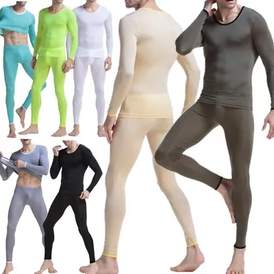 $14.55 • Buy Mens Ultra-thin Long Sleeve Undershirts Home T-shirt  Ice Silk Comfy Long Johns