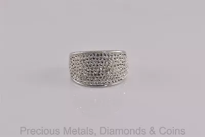 Sterling Silver 13mm Cluster Micro Pave Tapered Band Ring 925 Sz: 7 • $29.50