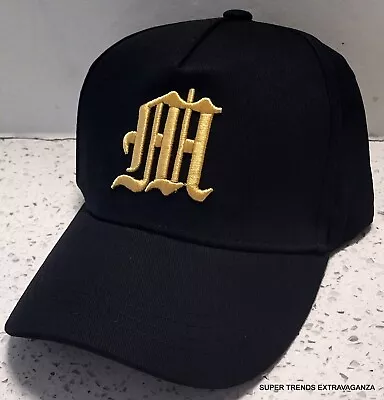 *NEW* Old English  M  Letter Monogram Black Gold Stitched Adjustable Hat Cap • $9.99