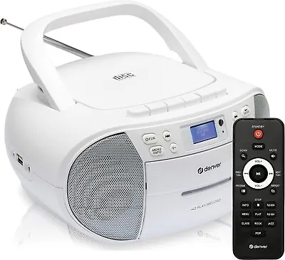 DAB Radio CD Player With Tape Deck & Remote Control Denver TDC280 White  Boombox • £44.95