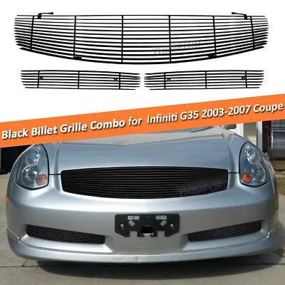 Fits 2003-2005 Infiniti G35 Coupe Aluminum Black Upper Lower Billet Grill Grille • $89.99