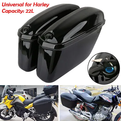 Vivid Black 22L Hard Saddlebags Saddle Bags Trunk Case W/ Latch Key For Harley • $145.34