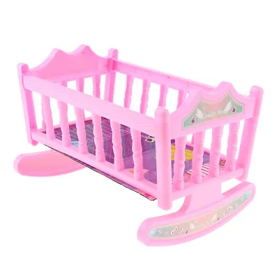 Baby Rocking Bed Nursery Cradle For 20cm Dolls House Bedroom Furniture Pink • £6.71