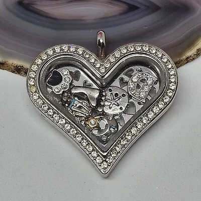 Origami Owl Silver Tone Crystals Heart Locket With Floating Charms Love • $24.95