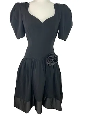 Morton Myles 80's Womens Formal Black Dress Size 6 Vtg Satin • $32.68