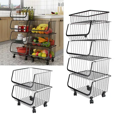 2/3/4 Tier Vegetable Fruit Trolley Cart Kitchen Rack Storage Basket Holder Shelf • £16.95