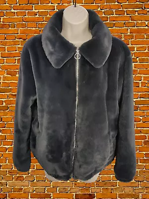 Womens Hollister Coat Size Uk Xs Black Faux Fur Collared Casual Jacket Full Zip • £16.99