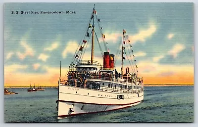 SS Steel Pier Provincetown Massachusetts MA Tichnor Linen Postcard • $6.95