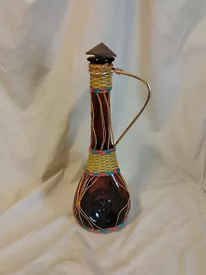Vintage Art Glass 13-in Tall Three-sided Brown Glass Handmade Bottle • $29.99