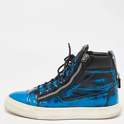 Giuseppe Zanotti Blue/Black Patent Leather Coby High Top Sneakers Size 44 • $189