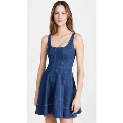 $195 • Buy New Staud Mini Wells Dress Medium Wash Blue Denim Square Neck Sleeveless Sz 0