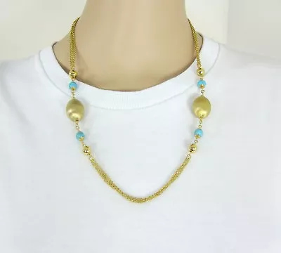 Veronese 18k Gold Clad Sterling Silver Turquoise Bead 24  Station Necklace • $69