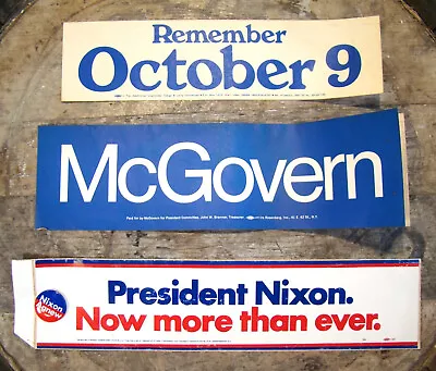 1972 Presidential Campaign Bumper Stickers & Button ~Nixon Agnew McGovern~ Oct 9 • $30