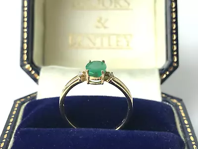 0.75ct Emerald And Diamond 9ct Gold Ring - Emerald & Diamond Trilogy Ring Size M • £250