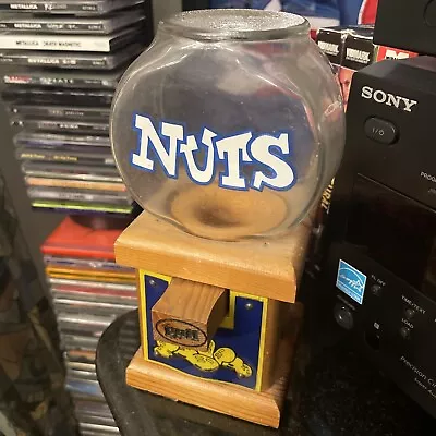 Vintage Primitive Handcrafted Mr. Peanut Nuts Dispenser! Wood Glass & Sign • $25