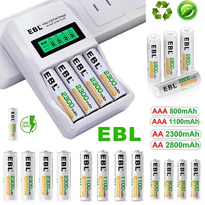 EBL LCD Charger Lot / 800/1100/2300/2800mAh AA AAA NI-MH Rechargeable Batteries • $17.99