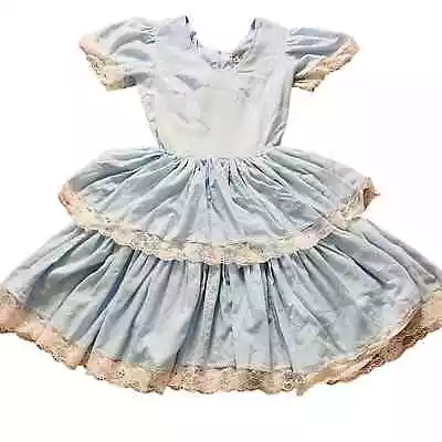 Vintage 80's Baby Blue Square Dance Dress Layered Tulle Ruffle Dress SZ 4 • $34.99