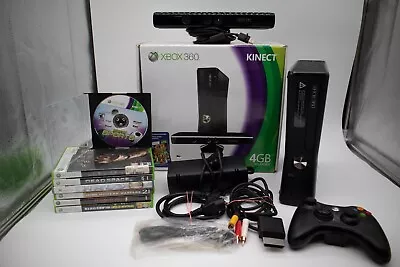 Xbox 360 Slim In Box 4GB Console Bundle W/ Kinect 7 Games & 1 Controller • $129.99