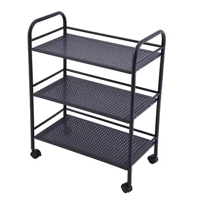 Black Metal 3 Tier Rolling Trolley Cart Shelf Rack Beauty Salon Kitchen Bathroom • £24.98