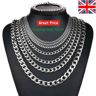 £3.25 • Buy Mens Womens Chain Silver Stainless Steel Curb Cuban Link Pendant Necklace Solid