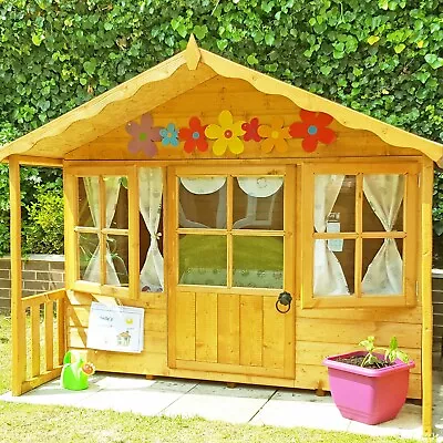 CHILDRENS WOODEN WENDY PLAYHOUSE 6x5 KIDS WOOD CANOPY GARDEN WINDOW PLAY HOUSE • £459.94